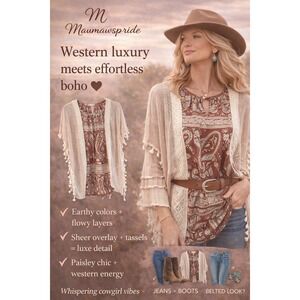 Ryu Womens Boho Paisley Mesh Layered Kimono Tassel Cardigan Top Clay Medium